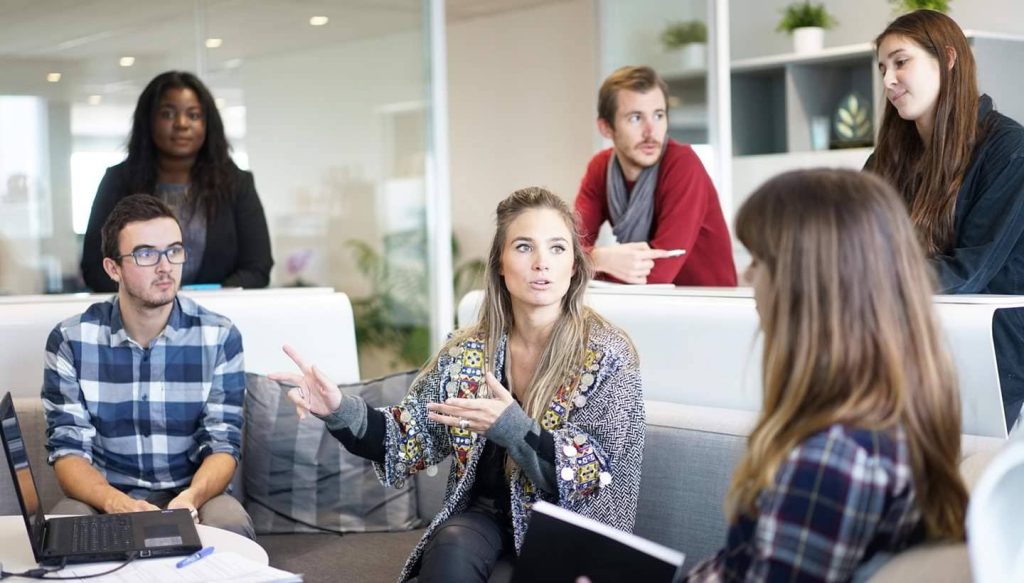 Team collaborating in the office